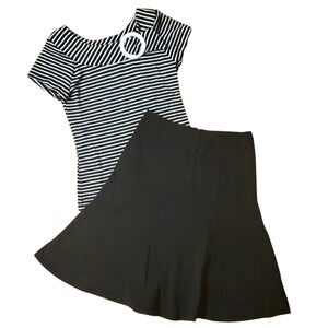 IZ Byer Californis Girls Black and Silver Striped Top with Matching Black Skirt‎